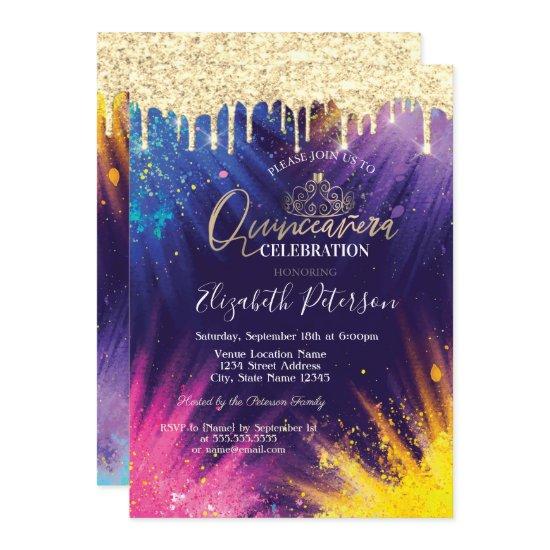 Glitter Drips Watercolor Splash Quinceañera