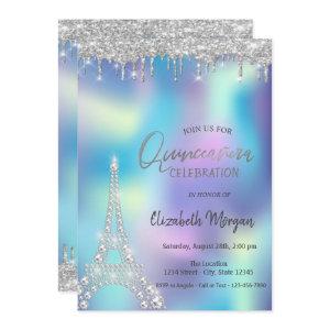 Glitter Drop Diamonds Eiffel Tower Quinceanera