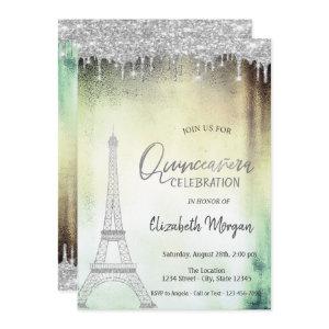 Glitter Drops,Eiffel Tower Green Quinceanera