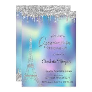 Glitter Drops Eiffel Tower Holographic Quinceanera