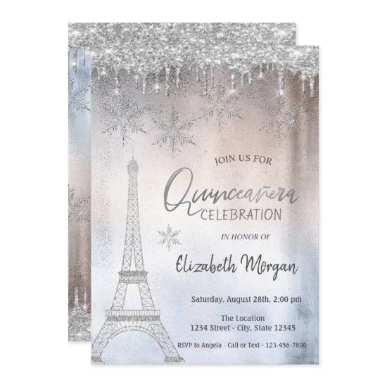 Glitter Drops Eiffel Tower Snowflakes Quinceañera