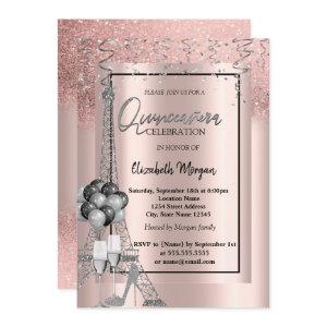Glitter Eiffel Balloons Rose Gold Quinceañera