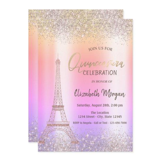 Glitter Eiffel Confetti Ombre Quinceañera