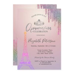 Glitter Eiffel Tower,Colorful Drips Quinceañera
