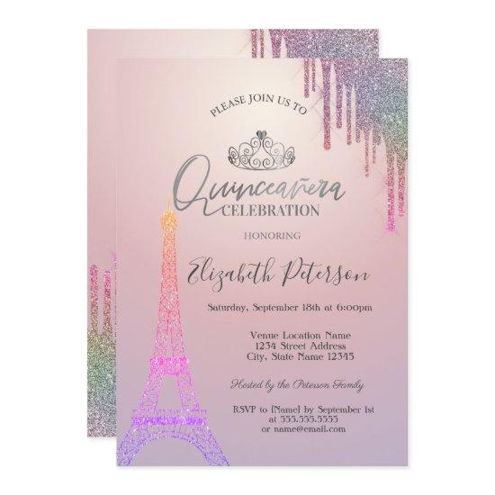 Glitter Eiffel Tower,Colorful Drips Quinceañera