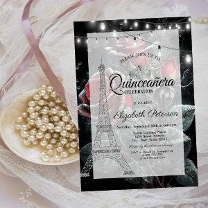 Glitter Eiffel Tower,Dark Roses Drops Quinceañera