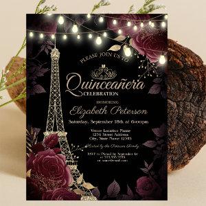 Glitter Eiffel Tower,Dark Roses Quinceañera