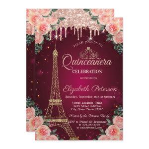 Glitter Eiffel Tower Drips Floral Quinceañera
