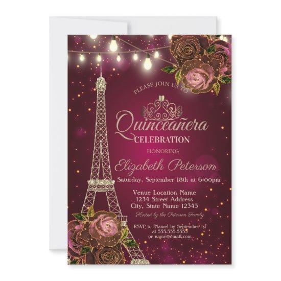 Glitter Eiffel Tower,Tiara Roses Red Quinceañera