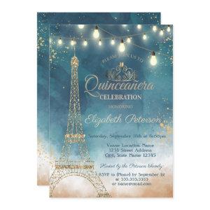 Glitter Eiffel Tower,Tiara Watercolor  Quinceañera