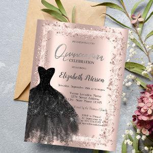 Glitter Frame,Black Dress Rose Gold 15th Birthday