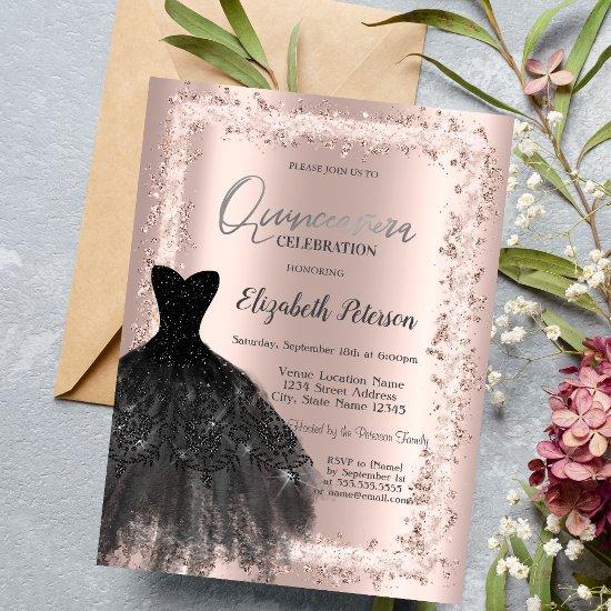 Glitter Frame,Black Dress Rose Gold 15th Birthday