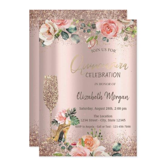 Glitter Glass High Heels,Roses Quinceañera