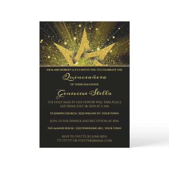 Glitter Gold Star Quinceanera