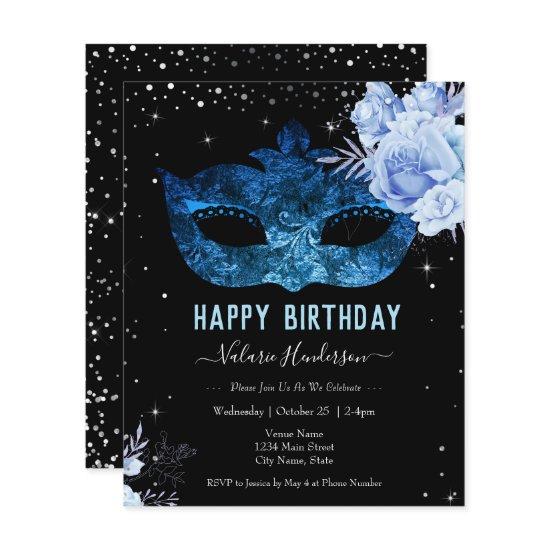 Glitter Light Blue Masquarade Birthday Party