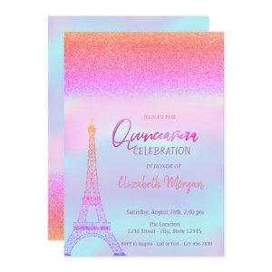 Glitter Ombre,Holographic Eiffel Tower Quinceanera