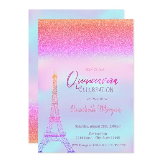 Glitter Ombre,Holographic Eiffel Tower Quinceanera