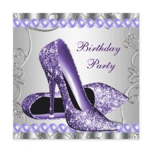 Glitter Pearls Purple High Heels Shoes Birthday
