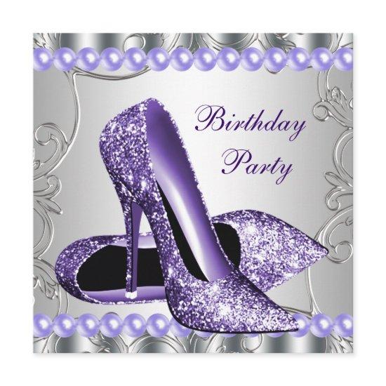 Glitter Pearls Purple High Heels Shoes Birthday