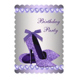Glitter Pearls Purple High Heels Shoes Birthday