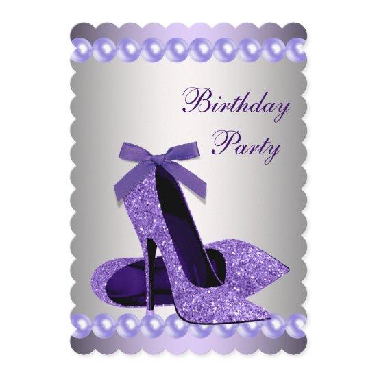 Glitter Pearls Purple High Heels Shoes Birthday