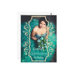 Glitter Photo Black Gold Quinceañera Birthday  Postcard