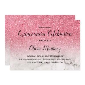 Glitter Pink Ombre white marble Quinceañera