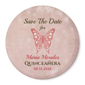Glitter Pink Quinceanera Save The Date Magnet