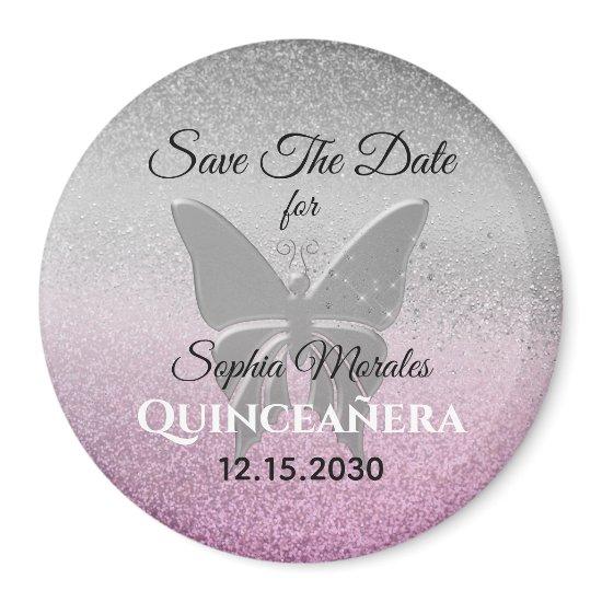 Glitter Quinceañera Save The Date  Magnet