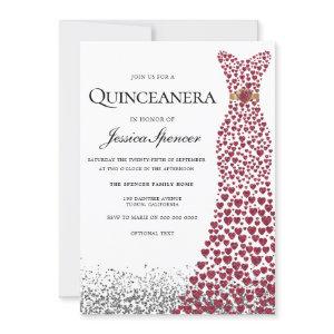 Glitter Red Love Heart Dress Quinceanera Invite