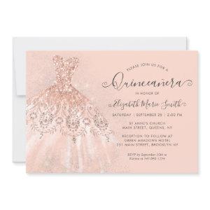 Glitter Rose Gold Blush Pink Dress Quinceanera