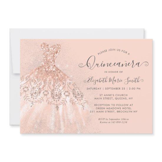 Glitter Rose Gold Blush Pink Dress Quinceanera