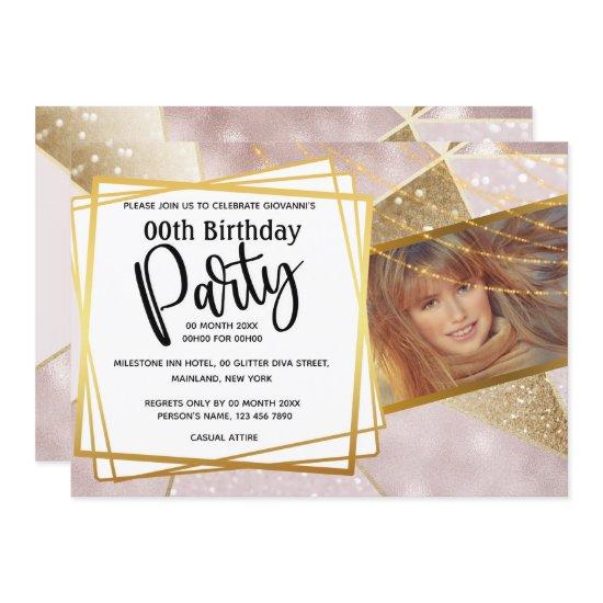 Glitter rose pink gold AGE photo birthday party