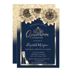 Glitter,Sunflowers,Glass Tiara Blue Quinceanera