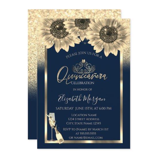 Glitter,Sunflowers,Glass Tiara Blue Quinceanera