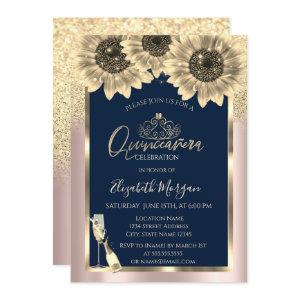 Glitter,Sunflowers, Tiara Rose Gold Quinceanera