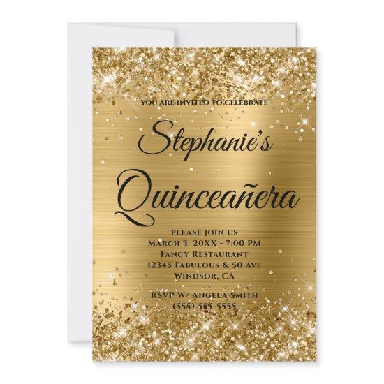 Glittery Gold Foil Fancy Monogram Quinceañera