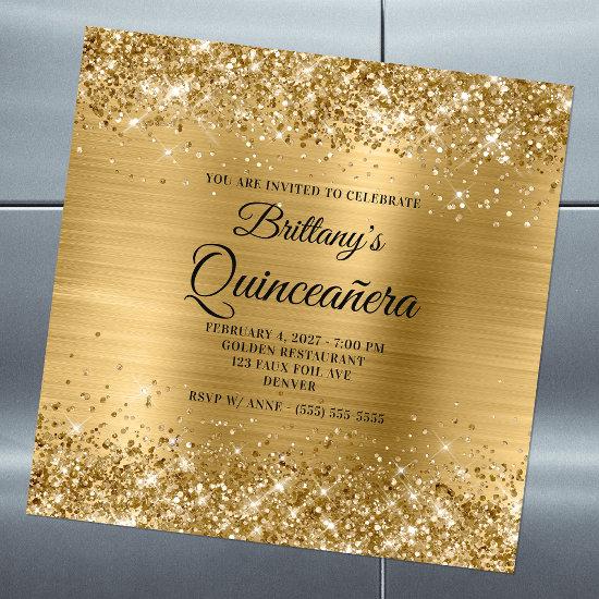 Glittery Gold Foil Quinceañera Magnetic