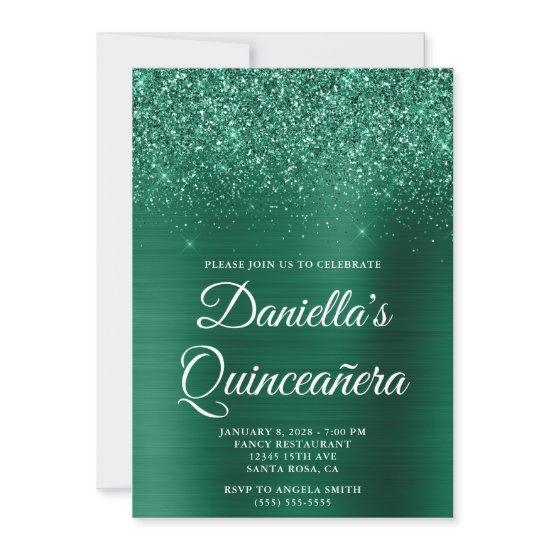 Glittery Hunter Green Foil Quinceañera