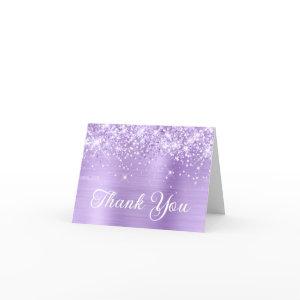 Glittery Lavender Foil Quinceañera Thank You Card