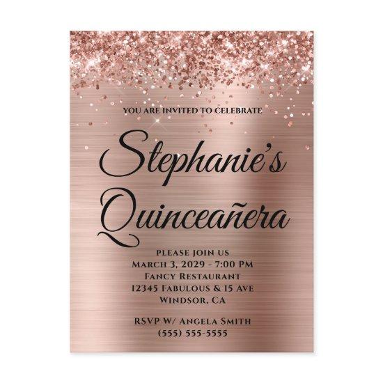 Glittery Rose Gold Foil Quinceañera  Postcard