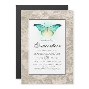 Glowing Butterfly and Vintage Damask Quinceañera Magnetic