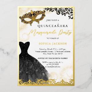 Gold And Black Dress Masquerade Party Quinceanera Foil