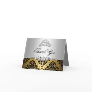 Gold and Black Princess Tiara Thank You Card