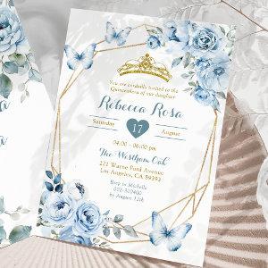 Gold and Dusty Blue Floral Crown Quinceañera