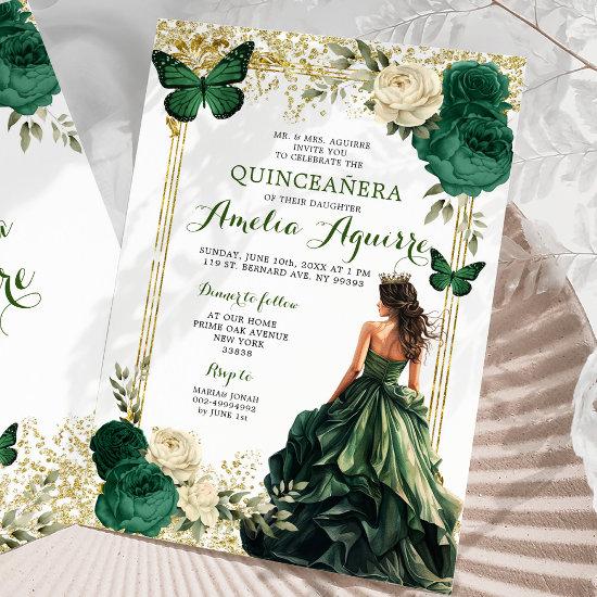 Gold and Emerald Green Royal Princess Quinceañera