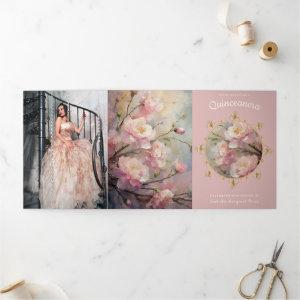 Gold and Flowers Quinceanera Tri-Fold