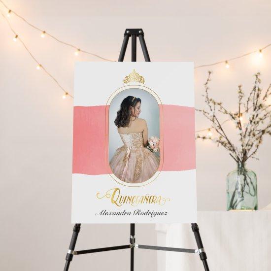 Gold and Rose Pink Photo Quinceanera Foam Board