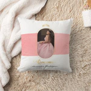 Gold and Rose Pink Photo Quinceanera Kneeling Throw Pillow