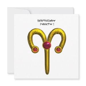 GOLD ARIES ZODIAC BIRTHAY JEWEL Ruby Red White Announcement